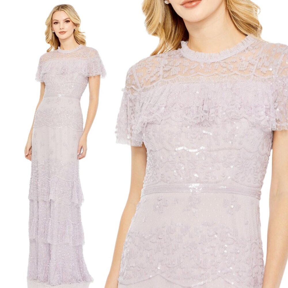 Mac Duggal 9195 Womens Size 14 Lilac Purple Ruffle Tiered Gown Maxi‎ Dress